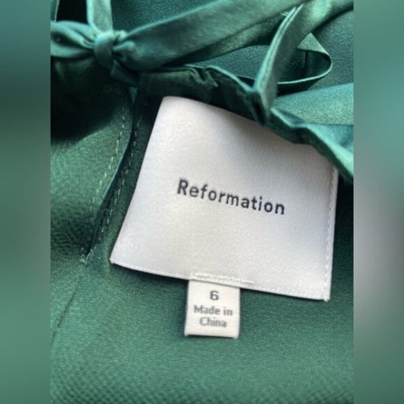 NEW Reformation Anaiis Long Silk Dress Forest Dark Green | US 6 UK 10 - Picture 6 of 14